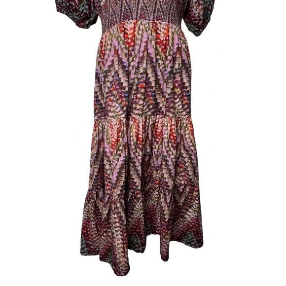 Anthropologie Burgundy and Blue Chevron Midi Dress - Picture 5 of 15